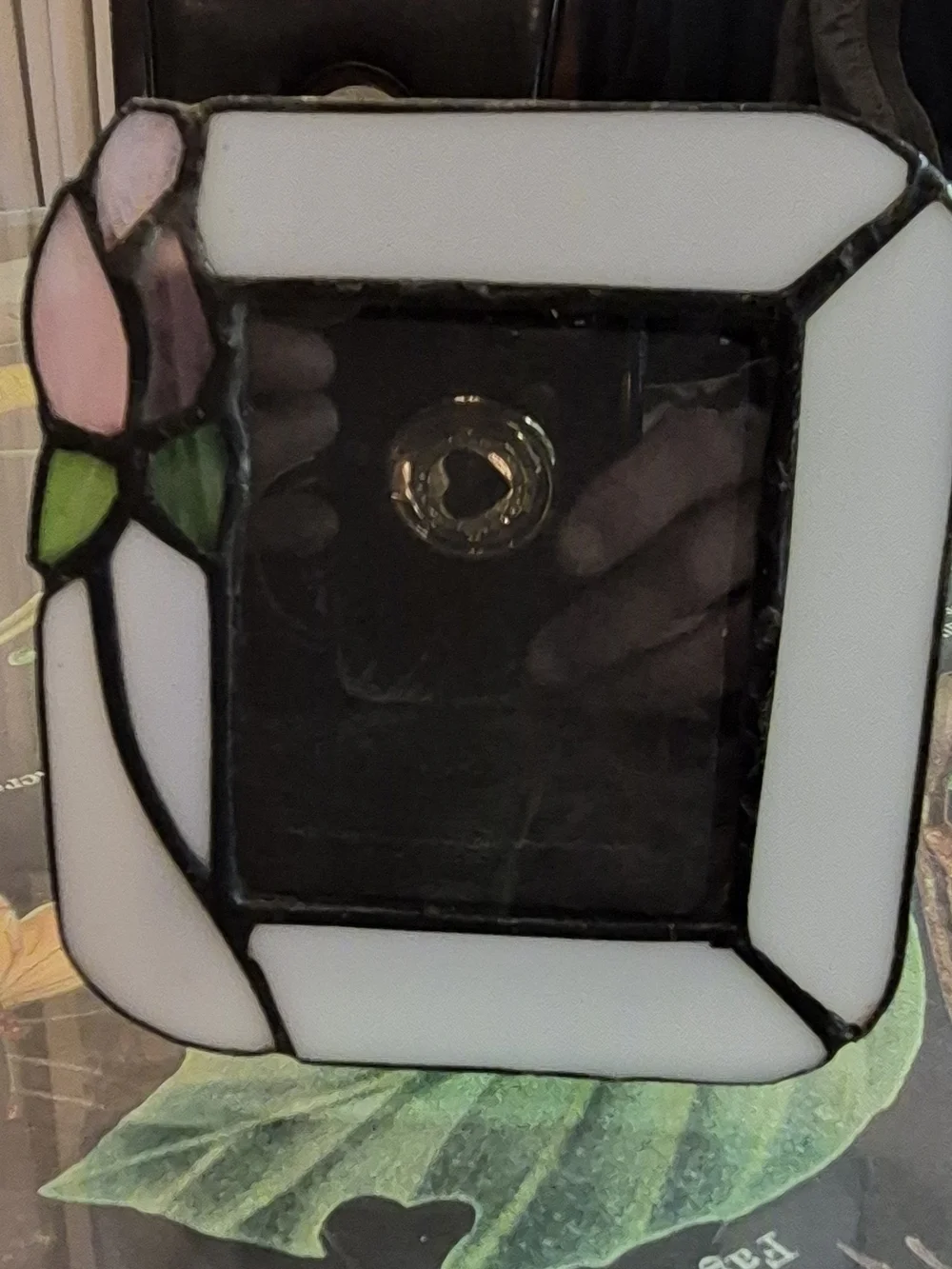 Stained Glass Photo Frame with Pink Flower Accent
